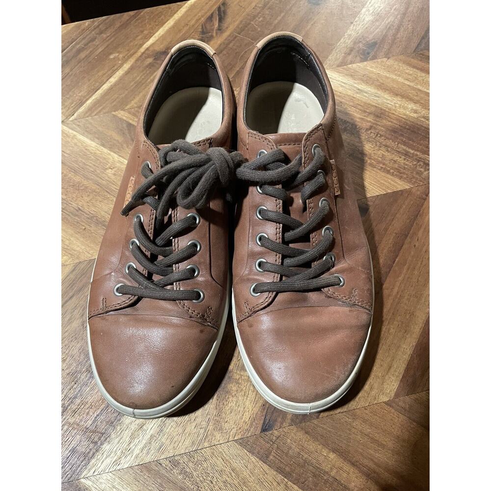 ECCO Shoes Sneakers Soft 7 Whiskey Brown Leather Casual Lace‎ Up Cap Toe Size 7